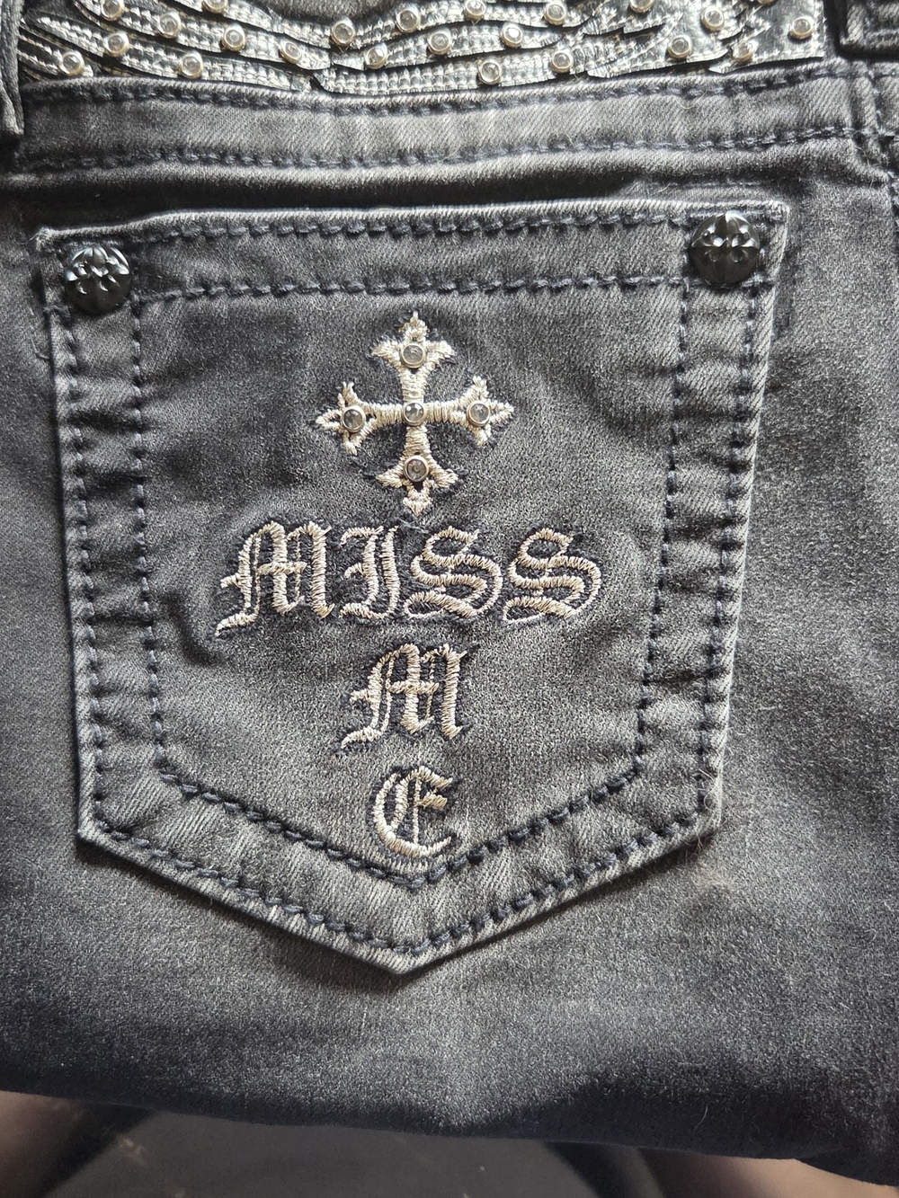 Miss Me Black Embroidered Pocket Jeans
